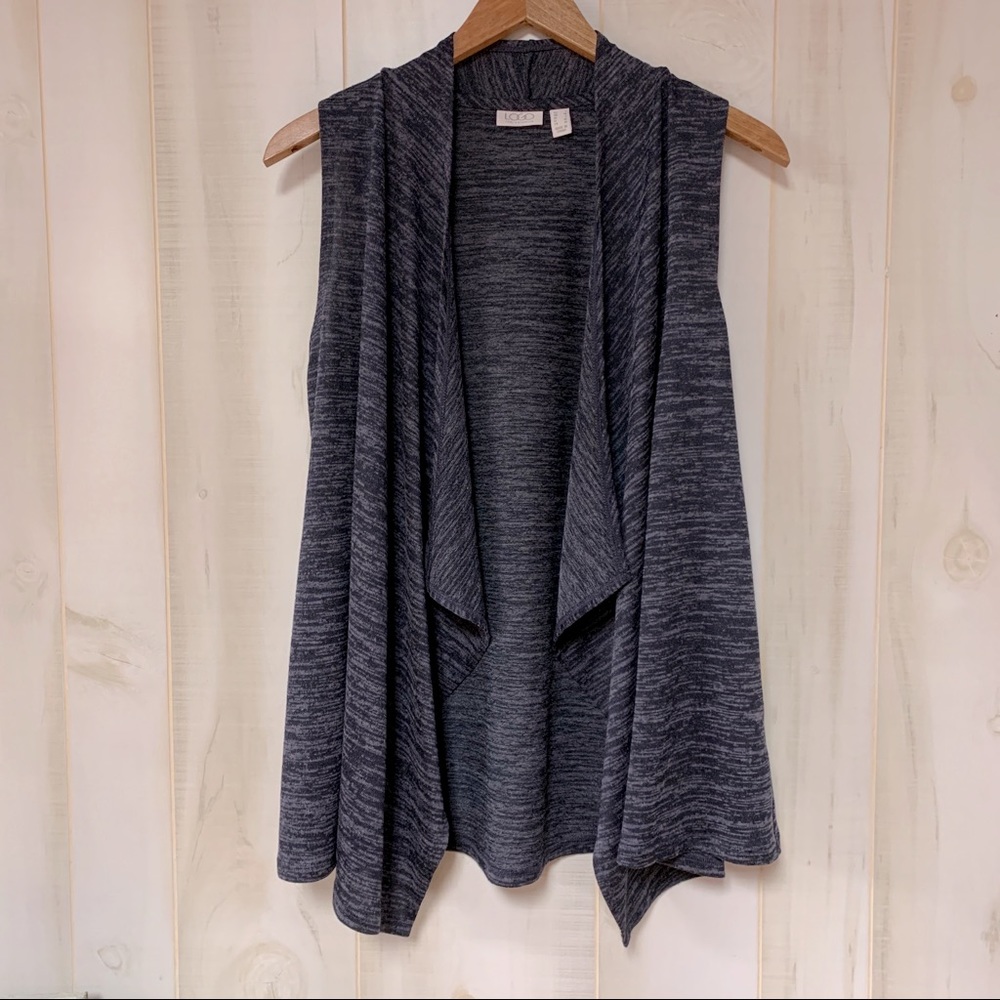 LOGO Lori Goldstein Blue Black Heathered Vest S